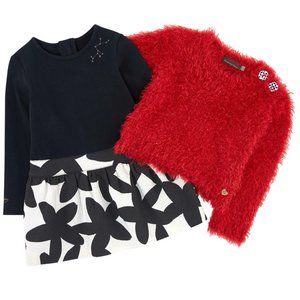 Catimini Girls Dress 6 Black White & Red Sweater
